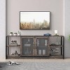 Farmhouse TV Stand , Industrial Entertainment Center With Double Mesh Doors and Storage Cabinet, Rustic Media Console Table for Living Room, Grey - 4 of 4