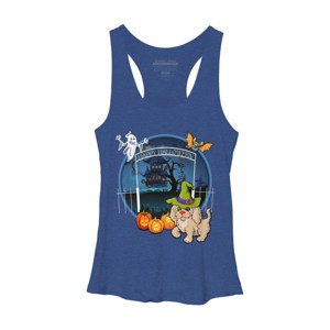 Women's Design By Humans Puppy Dog Witch Hat Halloween Ghost By Fractals Racerback Tank Top - 1 of 3