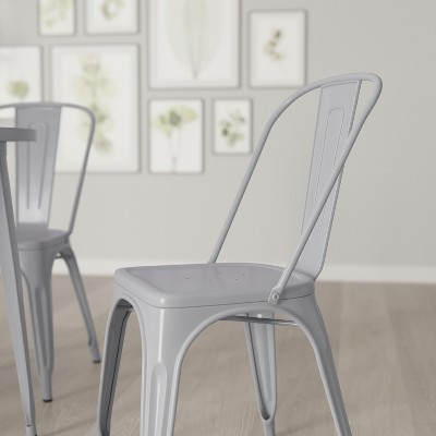 Silver Powder Coated Steel Industrial Dining Chair