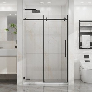 48"x72" Frameless Sliding Shower Door, 1/4"(6mm) Clear Tempered Glass with Easy-Clean Coating, Stainless Steel Hardware, Matte Black - 1 of 4