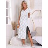 INSPIRE CHIC Women's Short Sleeves Heart Print Lace Trim Slit Side Ribbed Knit Long Nightgowns - 2 of 4