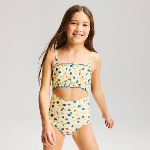 Детские купальники Cat & Jack Girls' Strawberry Garden One Piece Swimsuit - Cat & Jack™ Yellow M
