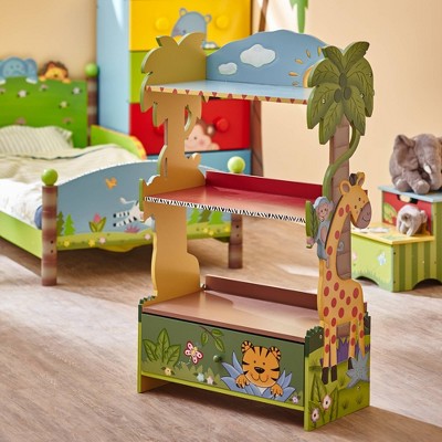 Sunny Safari Jungle Themed Kids Wooden Bookshelf with Drawer