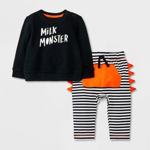 Baby Halloween Milk Monster Top & Pants Set - Cat & Jack™ Black - 1 of 4