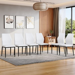 Kumasinova 37" Mid Century Dining Chairs Set of 4/6,Breathable PU Leather Kitchen Chairs with Shell Design,Ergonomic Kitchen Chairs with Backrest - 1 of 4