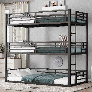 Kumasinova Metal Triple Bunk Bed, Heavy-Duty Steel Bed Frame with Full-Length Guardrails, Noise-Reducing Design for Shared Kids' Rooms/Guest Spaces - 1 of 4