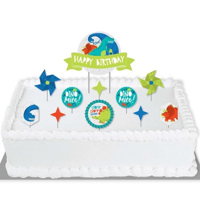 Big Dot of Happiness Roar Dinosaur - Dino Mite Trex Birthday Party Cake Decorating Kit - Happy Birthday Cake Topper Set - 11 Pieces