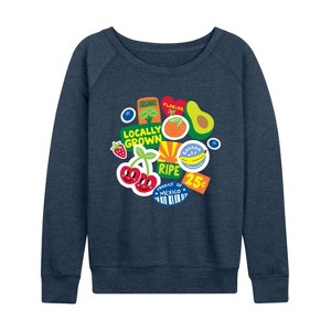 Women's - Instant Message - Fruit Stamps Lightweight French Terry Wide Neck Long Sleeve Graphic Shirt - 1 of 4