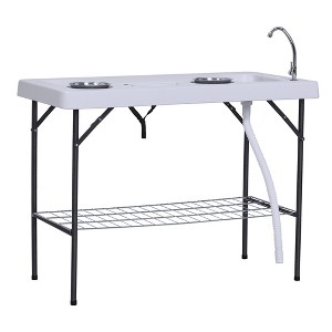 Outsunny Portable Folding Camping Table with Sink, Faucet, Dual Stainless Steel Basins, and Accessories for Fish Cleaning, 50" - 1 of 4