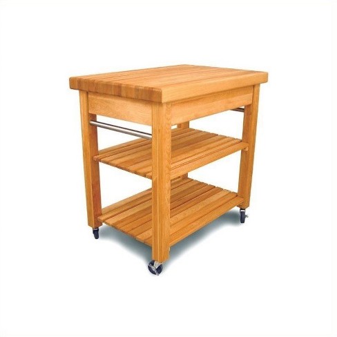 Wood Catskill French Country Small Butcher Block Kitchen Cart In
