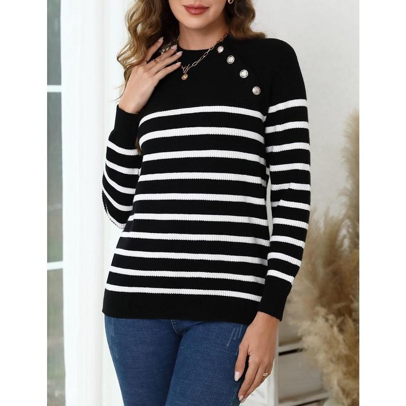 Whizmax Striped Long Sleeve Crew Neck Ribbed Knit Side Slit Oversized Pullover Sweater Jumper Top, 5 of 7