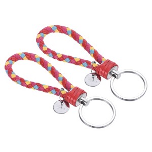 Unique Bargains Braided PU Leather Wallet Keychain with Stainless Steel Key Ring 2 Pcs - 1 of 3