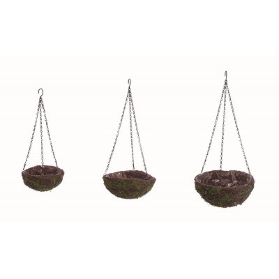 Transpac Wood 12 in. Brown Spring Hanging Planter Set of 3