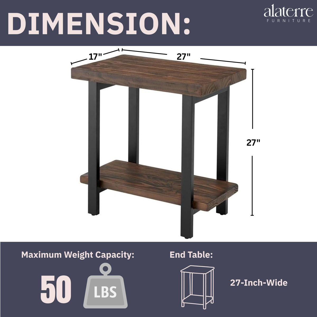 Pomona Metal and Wood End Table - Alaterre Furniture - thumbnail 4