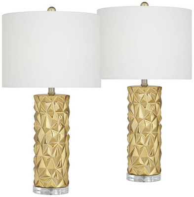 360 Lighting Modern Table Lamps 26 1/2" High Set of 2 Gold Textured Diamond Ceramic White Fabric Drum Shade for Bedroom Living Room House Home Bedside