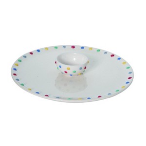 Transpac Dolomite 13 in. White Spring Bright Oversized Hobnail Chip and Dip Set of 2 - 1 of 2