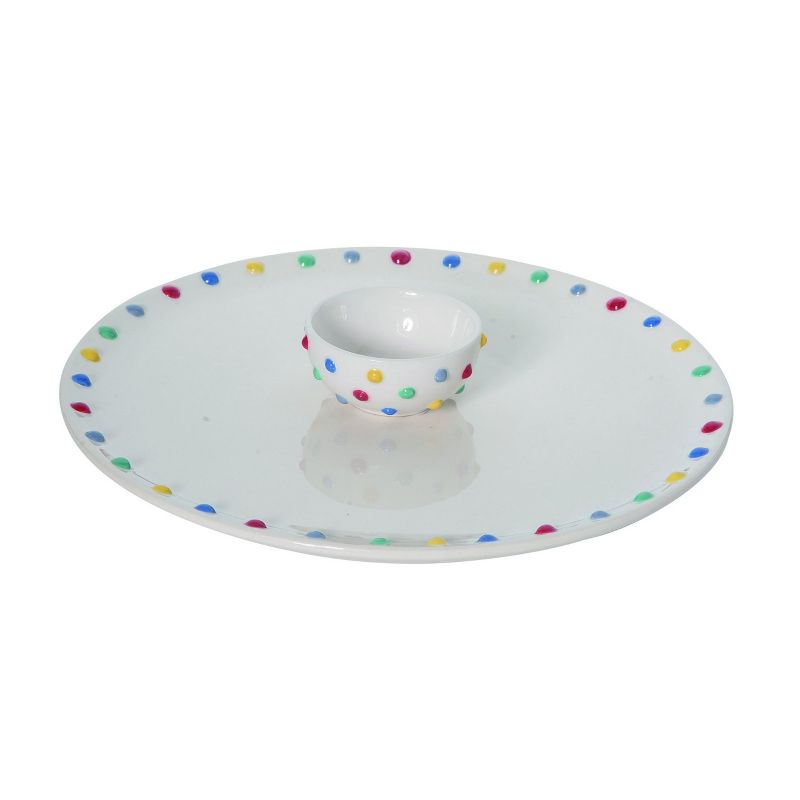 Transpac Dolomite 13 in. White Spring Bright Oversized Hobnail Chip and Dip Set of 2, 1 of 2