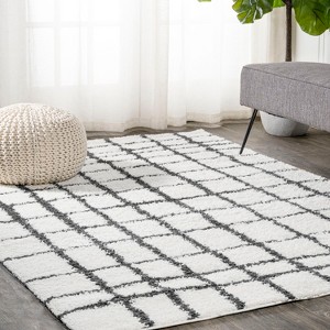 Arenal Geometric Grid Shag Area Rug  - JONATHAN Y - 1 of 4