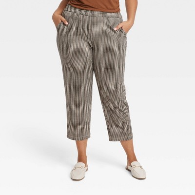 Women's High-Rise Regular Fit Tapered Ankle Knit Pants - A New Day™ Brown  Houndstooth 4X