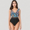 Anna-Kaci Swim Women's Ruffle One-Piece Swimsuit with Floral Print Bodice and Striped Waistband Detail - 2 of 4