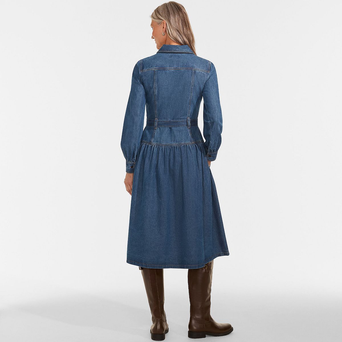 Lands' End Women's Soft Denim Midi Shirt Dress - thumbnail 2