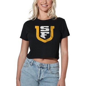 Women's University Of San Francisco Distressed Primary Logo Crop Top T-Shirt - 1 of 4
