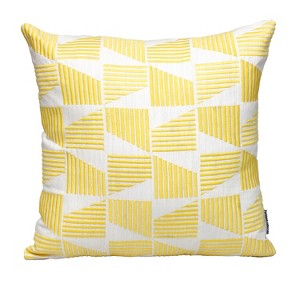 HomeRoots 18" Yellow and White Geometric Cotton Throw Pillow With Embroidery - 1 of 4