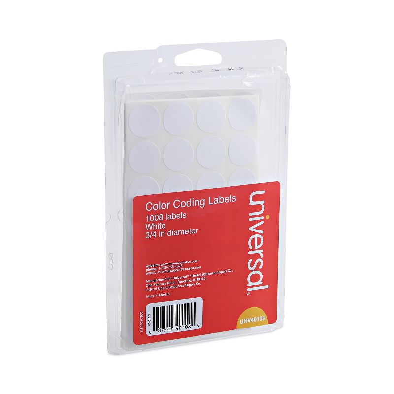 UNIVERSAL Self-Adhesive Removable Color-Coding Labels 3/4" dia White 1008/Pack 40108, 2 of 8