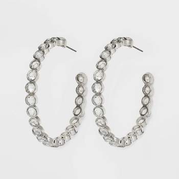 Large Stone Hoop Earrings - A New Day™ Silver