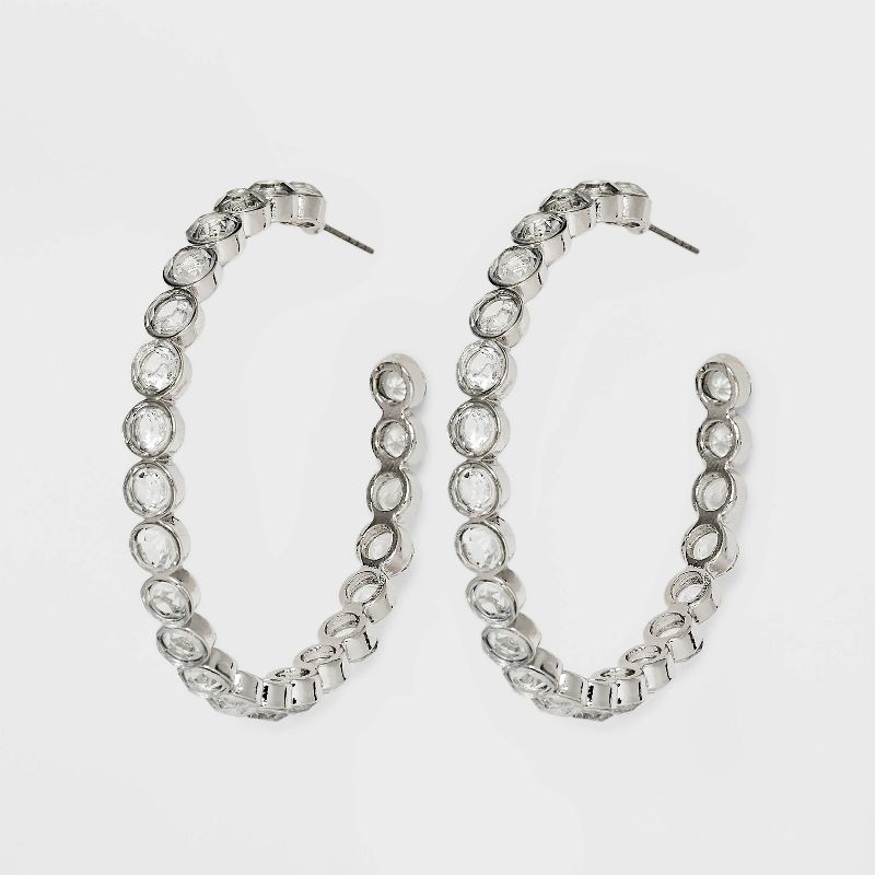 Large Stone Hoop Earrings - A New Day&#8482; Silver, 1 of 5