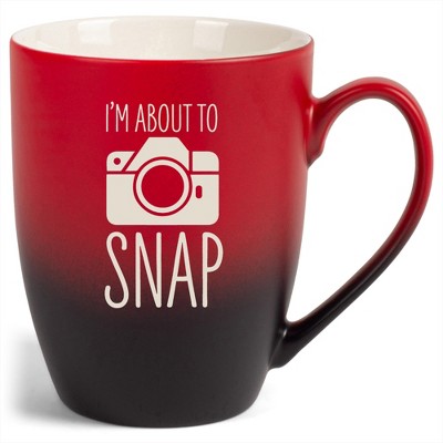 100 North Fun Camera Design 10 Ounce Red and Black Two Toned Ombre, Comfortably Fits Your Hands, Ceramic Tea Coffee Cup Mug, I'M About To Snap