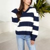 Anna-Kaci Women's Striped Knit Sweater with V-Neckline and Balloon Sleeves for Casual Styles - 4 of 4