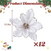 Christmas Decorations, Artificial Poinsettia 12 Pcs 12 in Large White - Glitter Fake Xmas Magnolia Flowers with Stems, Floral Picks for Tree, Wreath - 4 of 4