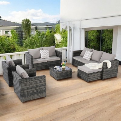 6-Piece Outdoor Wicker Sectional Sofa Set  - All-Weather Patio Furniture for Garden, Backyard, and Porch