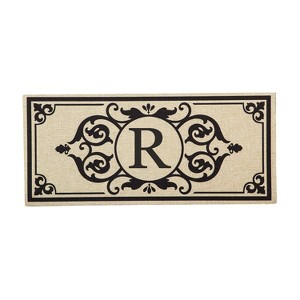 Evergreen Cambridge Monogram Burlap Sassafras Indoor Outdoor Switch Doormat Letter R 1'10"x10" Brown - 1 of 4