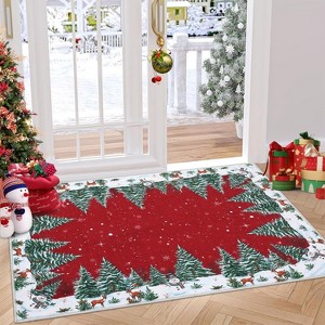 Fulvari Snowman House Pine Tree Christmas Area Rug,Xmas Home Decor Low-Profile Washable Area Rugs for Entryway Bedroom Living Room - 1 of 4
