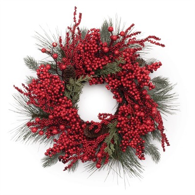Mixed Pine and Berry Wreath 20"D
