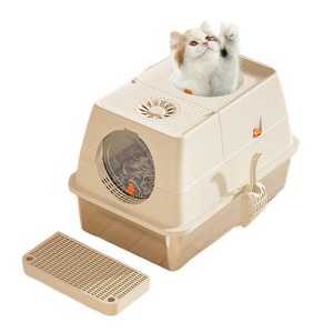 Stainless Steel Litter Box with Lid, Large Kitty Box, Enclosed Metal Litter Box with Removable Top & Litter Scoop, Tall Covered Dog Proof, 15.35'' - 1 of 4
