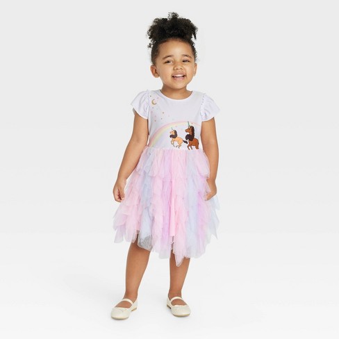 Toddler Girls' Afro Unicorn Solid Tutu Dress - White : Target