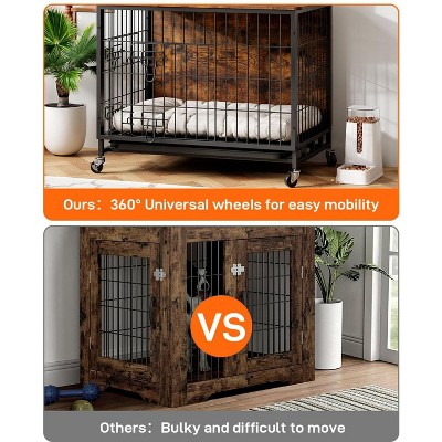Dog Crate Furniture, Wooden Dog Crate Furniture Side End Table, Indoor Kennel with Double Doors