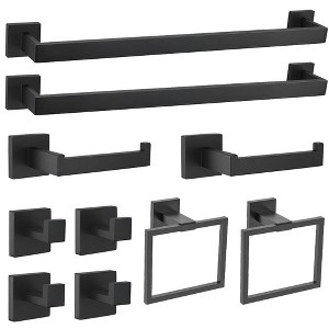 Itopfox 10 Piece Black Bathroom Accessories Set 23.6 Inch SUS304 Stainless Steel Towel Bars Toilet Paper Holder Rings Hooks - 1 of 4