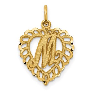 Black Bow Jewelry 14k Yellow Gold, Grace Collection, Satin Heart Initial M Pendant, 15mm - 1 of 4