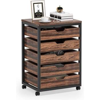 Tribesigns 5-Drawer Chest of Storage Cabinet, Wood Storage Cabinet with Wheels