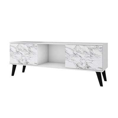 White and Marble 53" TV Stand with Cabinet