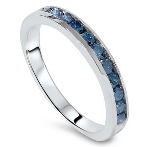 Pompeii3 1 cttw Blue Diamond Wedding Ring 14K White Gold - 1 of 2
