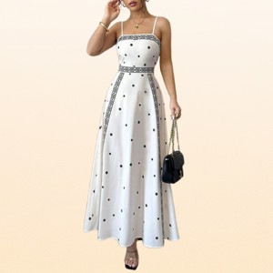 spaghetti strap contrast print swing maxi vacation dress SUN PRINT SPAGHETTI STRAP DRESS