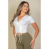 Slickblue Women's Ribbed Surplice Top, Ruched Drawstring Detail, Stretch Fit, 7 Color Options, Size S-L - 3 of 4
