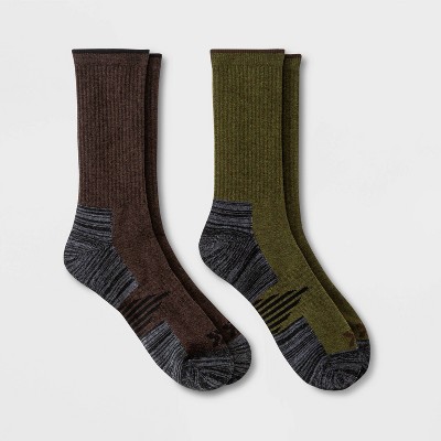 Men's Trekker Apex Crew Socks 2pk - All in Motion™ Dark Brown/Olive Green 6-12