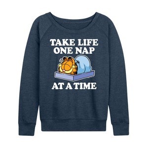 Women's - Garfield - Take Life One Nap Lightweight French Terry Wide Neck Long Sleeve Shirt - 1 of 4