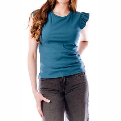 Women's Ruffle Cap Sleeve Ribbed Knit Top - WISHLIST